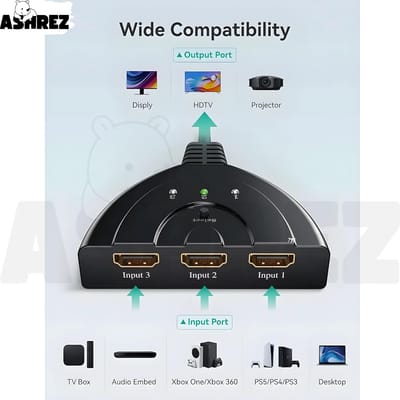4K HDMI Switch 3-in-1 Out with Pigtail Cable - Black_img_2